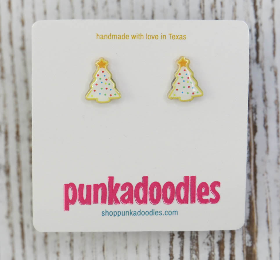 Sugar Cookie Christmas Tree Earrings - White