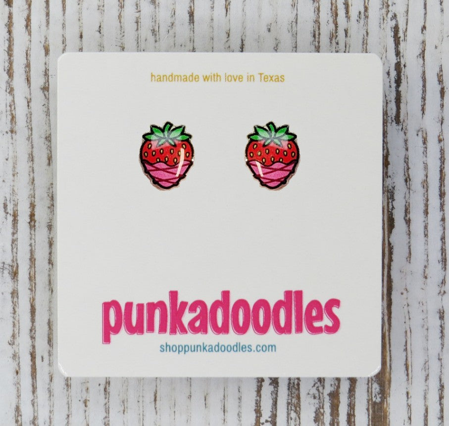 Dipped Strawberry Earrings - Pink