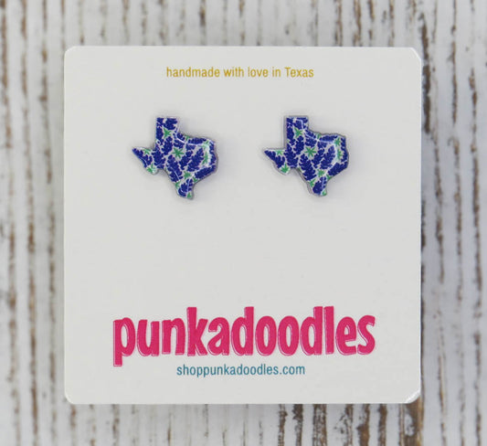 Texas Shape Bluebonnet Design Earrings