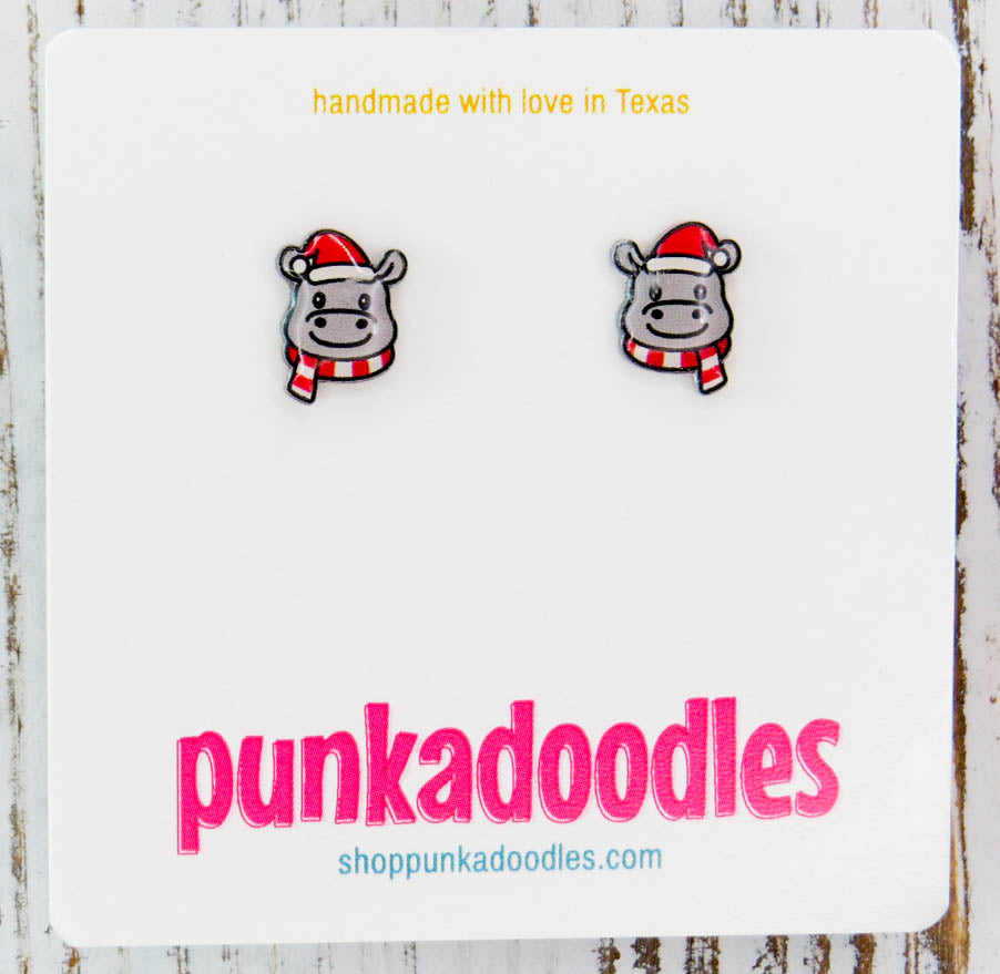 Christmas Hippo Earrings