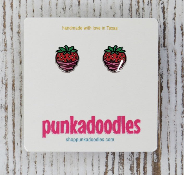 Dipped Strawberry Earrings - Chocolate