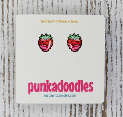 Chocolate Dipped Strawberry Earrings - Pink