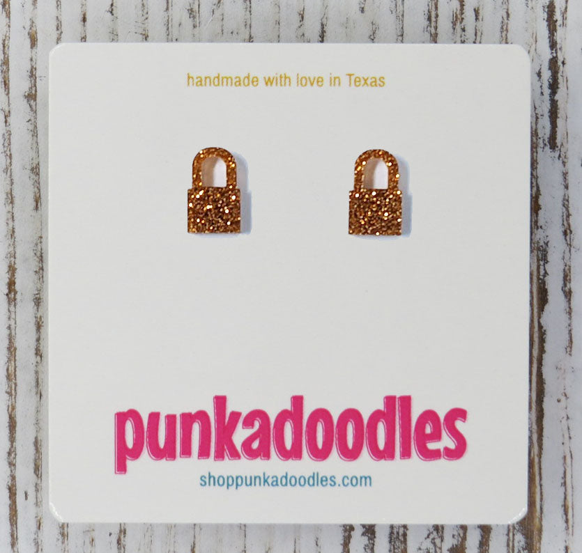Orange Glitter Lock Earrings