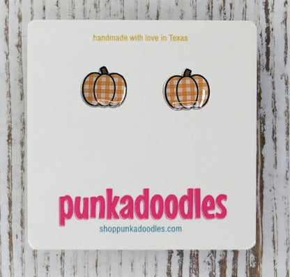 Plaid Pumpkin Stud Earrings