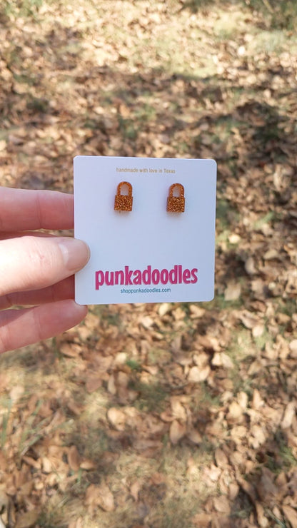 Orange Glitter Lock Earrings