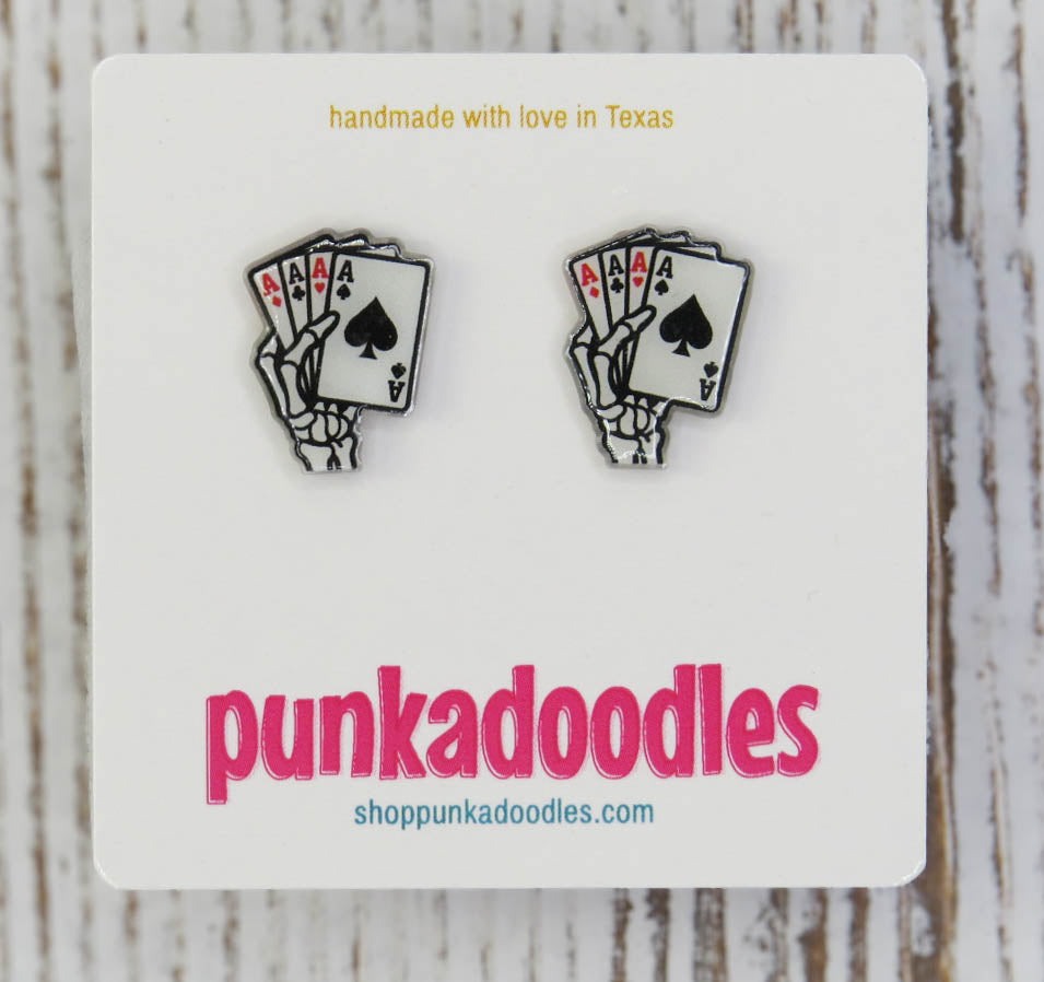 Four Aces Skeleton Hand Earrings
