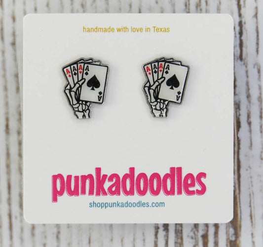 Four Aces Skeleton Hand Earrings