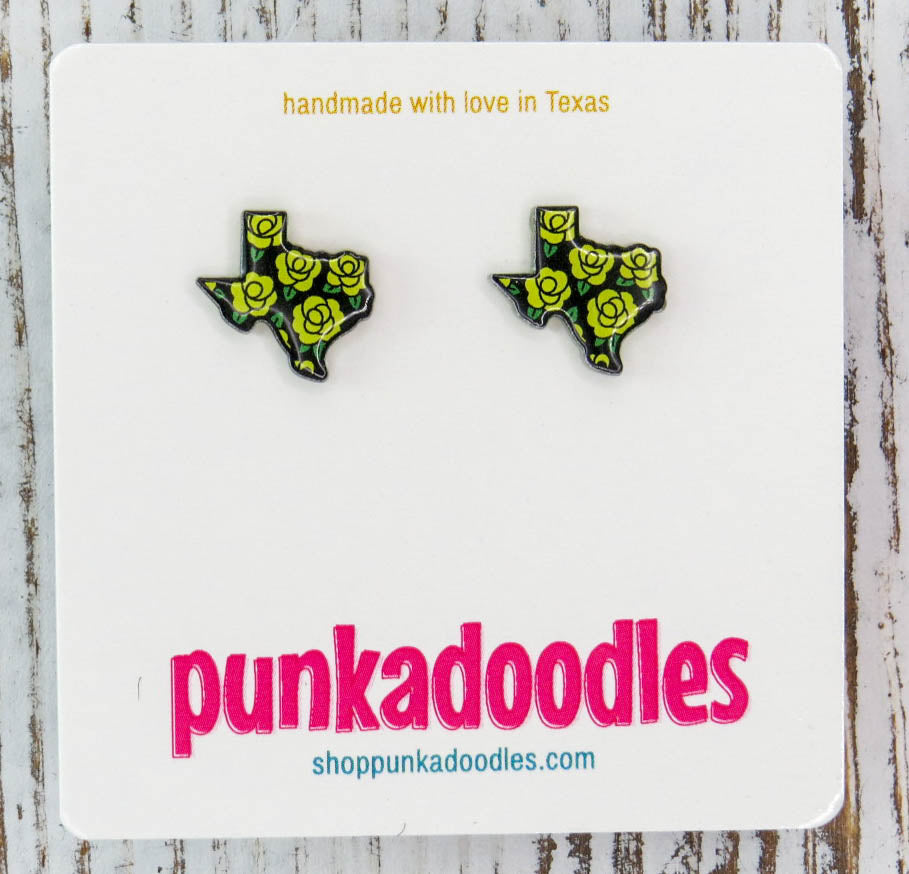 Texas Yellow Rose Earrings - Black Background