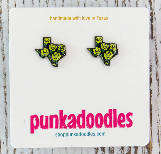 Texas Yellow Rose Earrings - Black Background