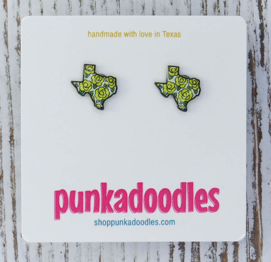 Texas Yellow Rose Earrings - White Background