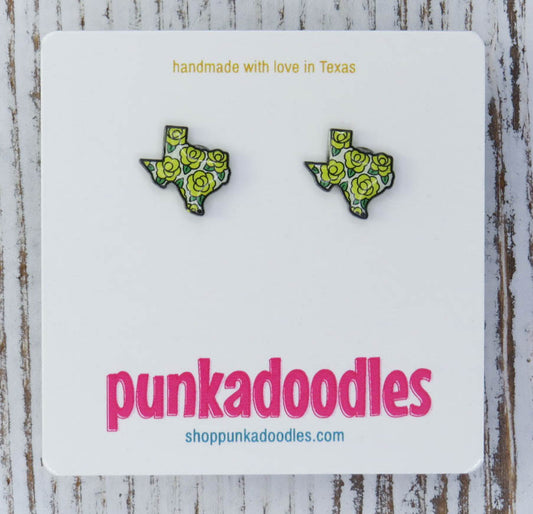 Texas Yellow Rose Earrings - White Background